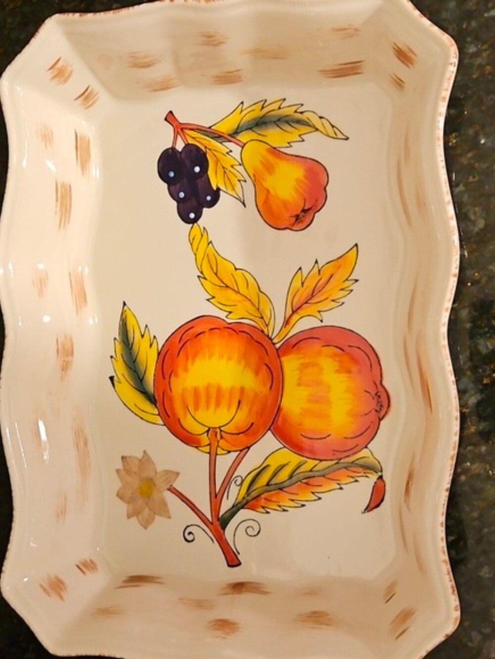 Home Trends Granada Fruit Ceramic Baking Casserole Dish 6x8.5" Vintage